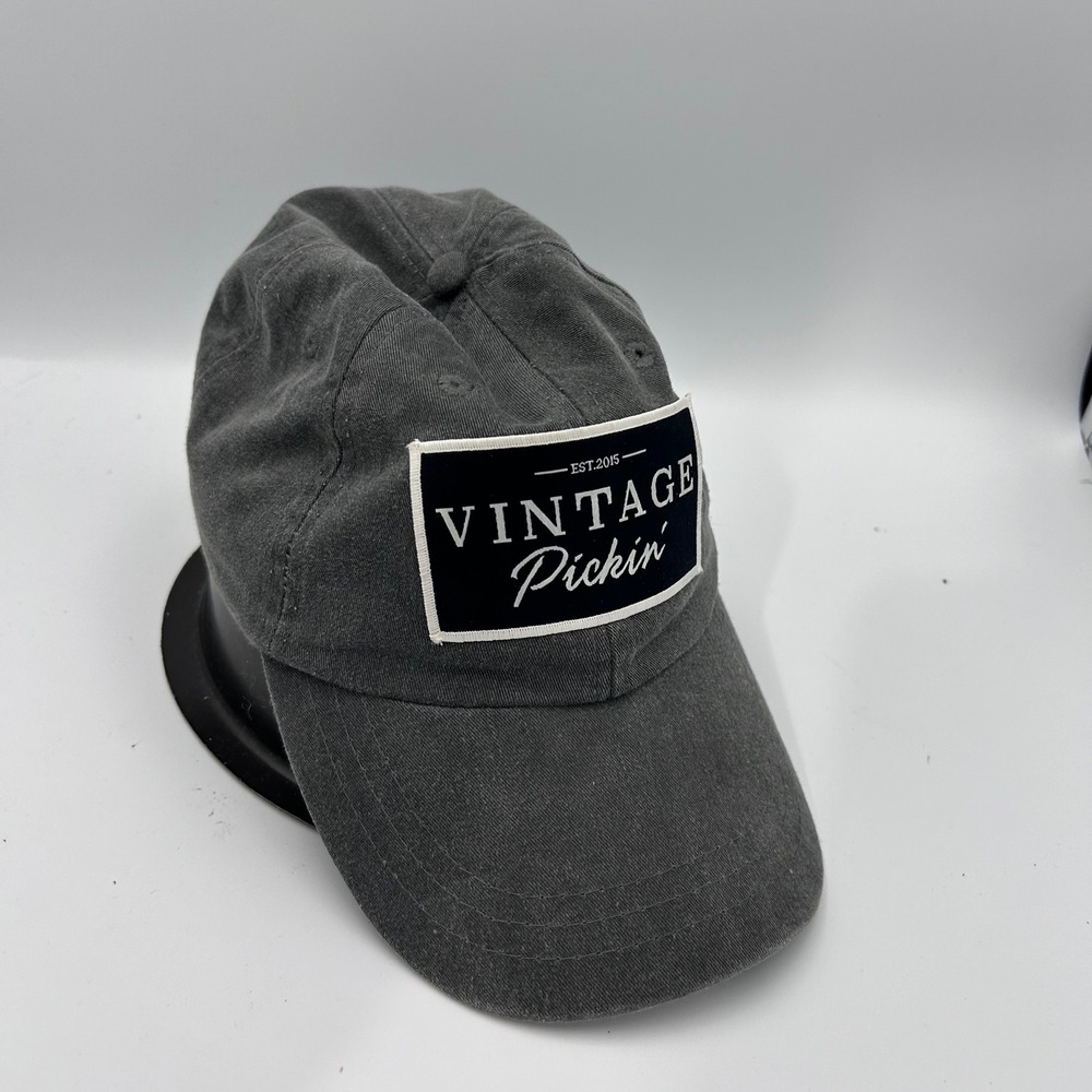 Vintage Pickin Est 2015 Graphic Patch Baseball Cap Charcoal Gray Dad Hat